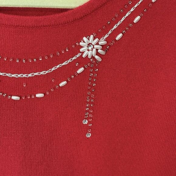 Vintage Allison Daley Red Crewneck Sweater 2X winter holiday dressy office party - Picture 5 of 9